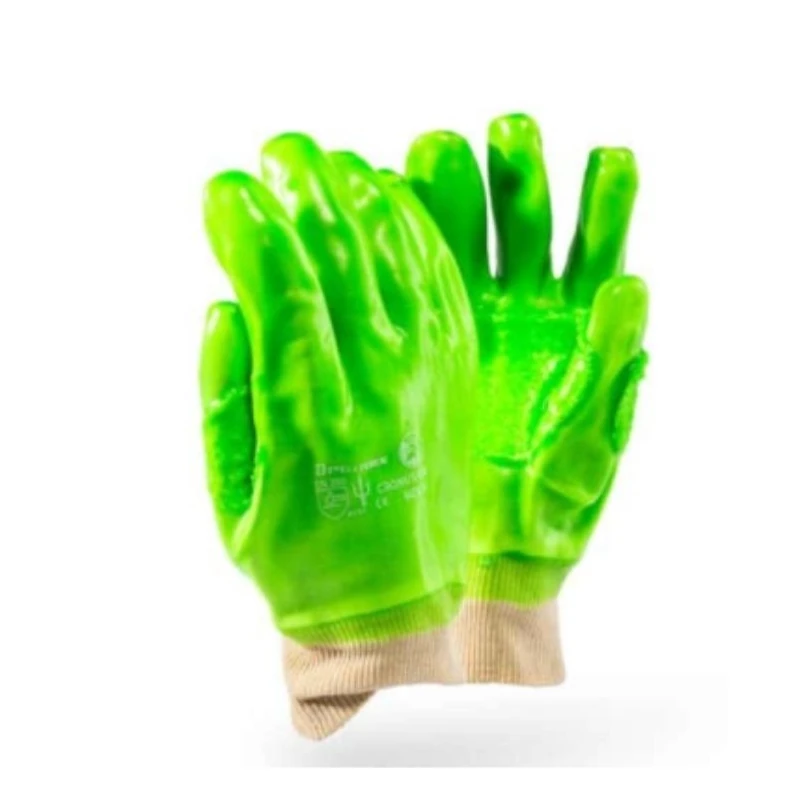 Lime Green PVC Glove knit wrist, Reinforced